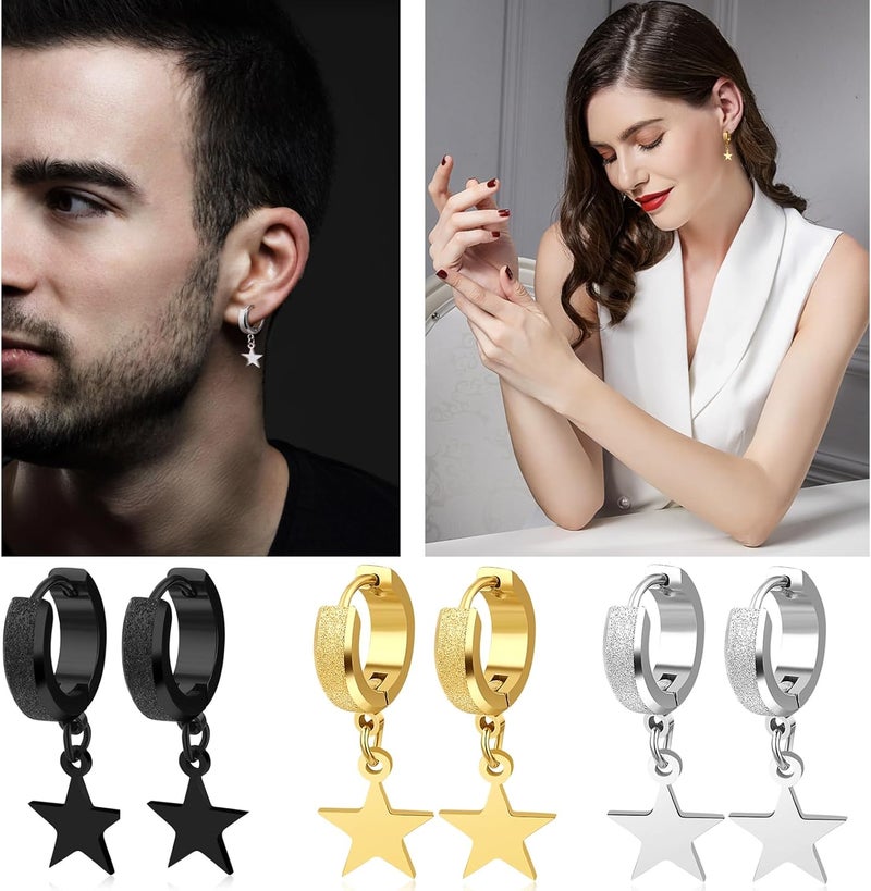 TXPFF Store Men Women Stainless Steel Cross Earrings Set Dangle Hinged Earrings of Dangle Hinged Earrings Cross hoop Earrings - Image 2