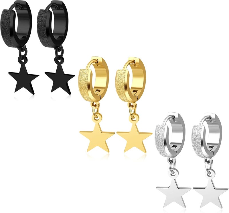 TXPFF Store Men Women Stainless Steel Cross Earrings Set Dangle Hinged Earrings of Dangle Hinged Earrings Cross hoop Earrings - Image 1