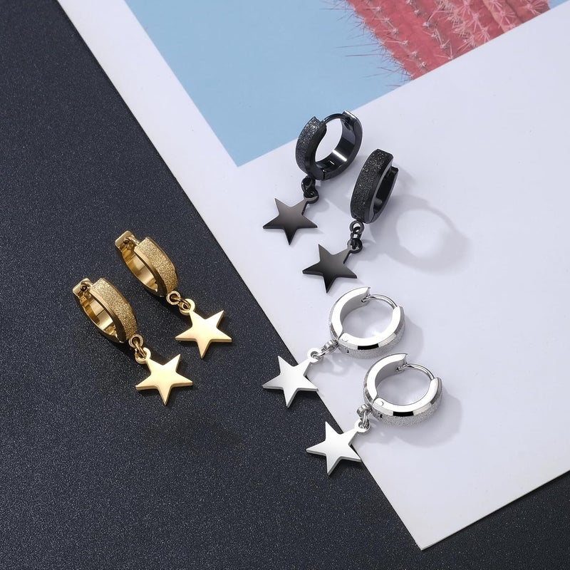TXPFF Store Men Women Stainless Steel Cross Earrings Set Dangle Hinged Earrings of Dangle Hinged Earrings Cross hoop Earrings - Image 3