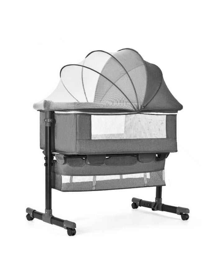 NZONE STORE Baby Zone Newborn Baby Crib with Height Adjustable Headrest, Opening Sides, Detachable Mosquito Net, Bottom Shelf, and Soft Mattress with 360° Swivel Wheels - Gray - Image 1