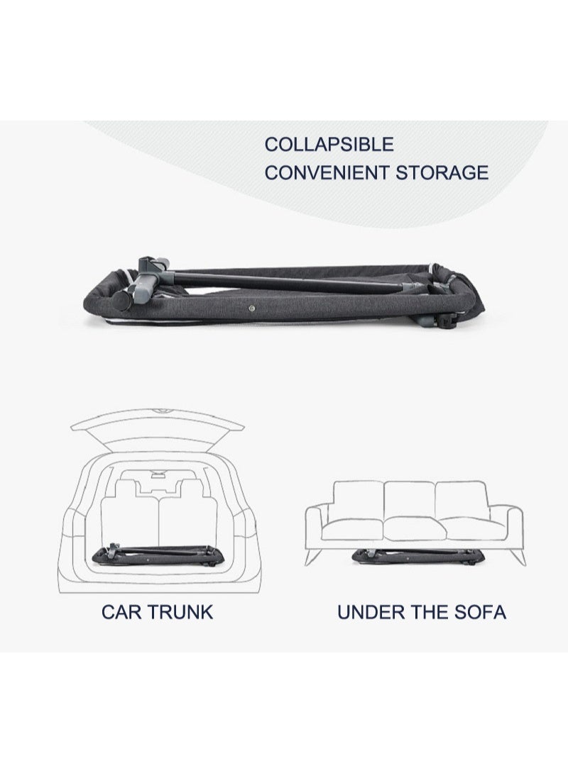 NZONE STORE Baby Zone Newborn Baby Crib with Height Adjustable Headrest, Opening Sides, Detachable Mosquito Net, Bottom Shelf, and Soft Mattress with 360° Swivel Wheels - Gray - Image 3