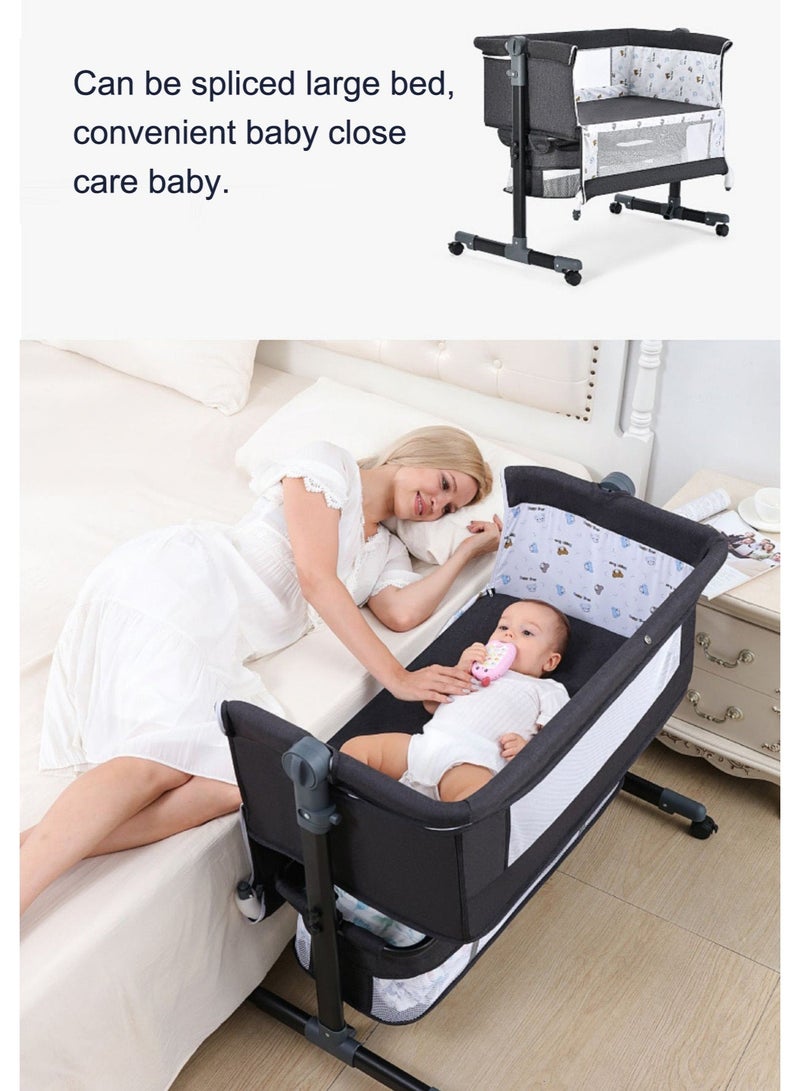 NZONE STORE Baby Zone Newborn Baby Crib with Height Adjustable Headrest, Opening Sides, Detachable Mosquito Net, Bottom Shelf, and Soft Mattress with 360° Swivel Wheels - Gray - Image 5