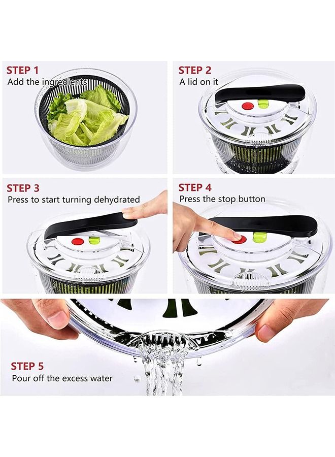 Salad Spinner, Free-Manual Lettuce Dryer and Vegetable Washer, Draining Lettce and Vegetable with Ease, BPA Free Salad Spinner, For Salad Greens, Lettuce, Fruits and Vegetables/5L  - Image 4