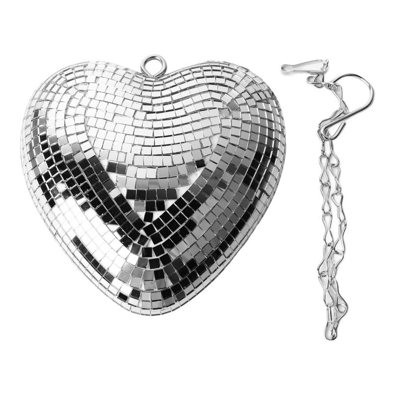 Heart Shaped Mirror Ball: Silver Premium Foam With Mirrored Glass Tiles - Handcrafted Sparkling Decorative Mirror Ball Ornament For Weddings Parties Bars And Indoor Outdoor Events - Image 1