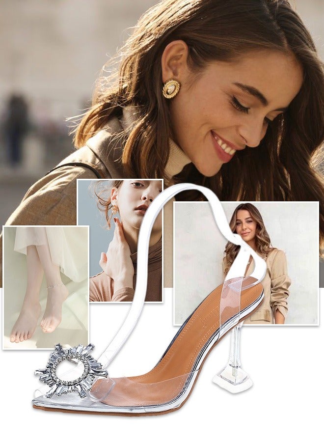 roaiss Women Rhinestone Detail Sculptural Clear Heeled Slingback Pumps  Fashion Crystal High Heels Slip On Slingback Pointed Closed Toe Transparent  PVC Dress Wedding Sandals Summer Shoes | Best Price KSA | Riyadh, Jeddah