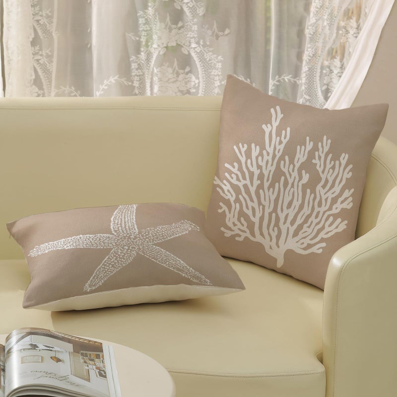 GOLIANDA Coastal Pillow Covers 18x18 Inch Set of 2 Brown Tan Coral Starfish Throw Pillows Summer Nautical Beach Ocean Decorations Linen Pillowcase Outdoor Decor Farmhouse Cushion Case for Home Bedroom - Image 4