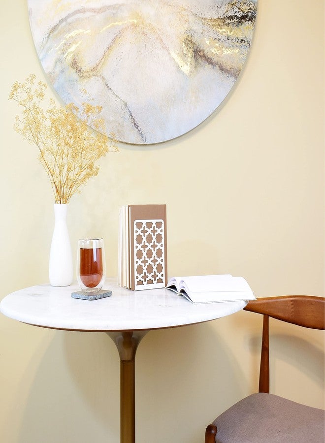 CNK Book Ends Bookends for Decorative Books Holder Bookend Shelves End Hold Heavy Duty Holders Stoppers Metal Stopper Cute Boho Bookshelf Holds Cookbook Office Home Set of 2 Bookends Pair White - Image 2