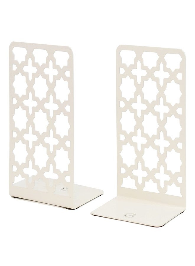 CNK Book Ends Bookends for Decorative Books Holder Bookend Shelves End Hold Heavy Duty Holders Stoppers Metal Stopper Cute Boho Bookshelf Holds Cookbook Office Home Set of 2 Bookends Pair White - Image 1