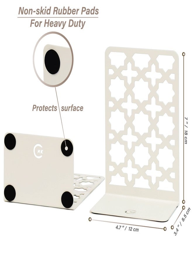 CNK Book Ends Bookends for Decorative Books Holder Bookend Shelves End Hold Heavy Duty Holders Stoppers Metal Stopper Cute Boho Bookshelf Holds Cookbook Office Home Set of 2 Bookends Pair White - Image 5
