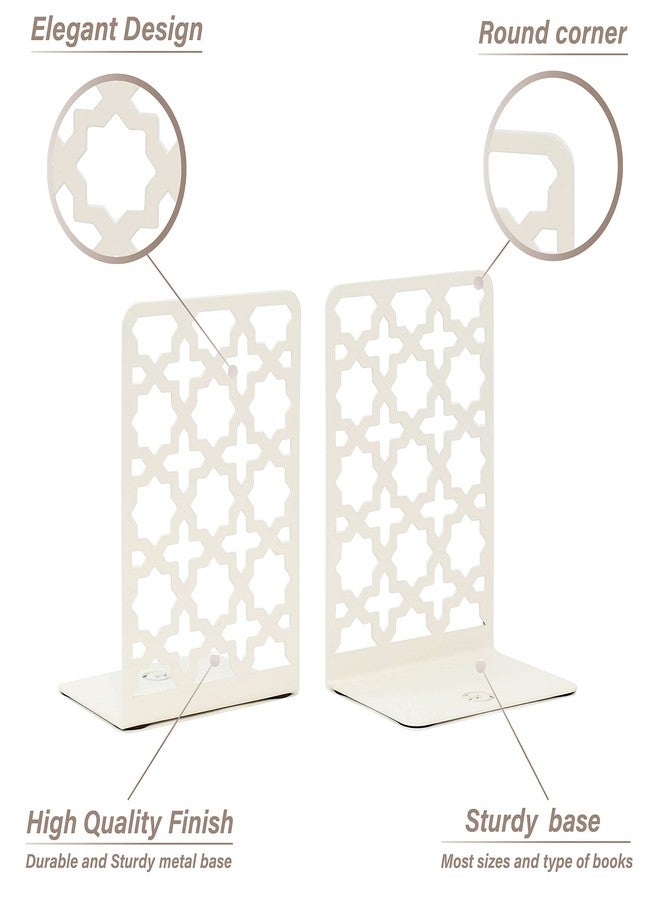 CNK Book Ends Bookends for Decorative Books Holder Bookend Shelves End Hold Heavy Duty Holders Stoppers Metal Stopper Cute Boho Bookshelf Holds Cookbook Office Home Set of 2 Bookends Pair White - Image 4