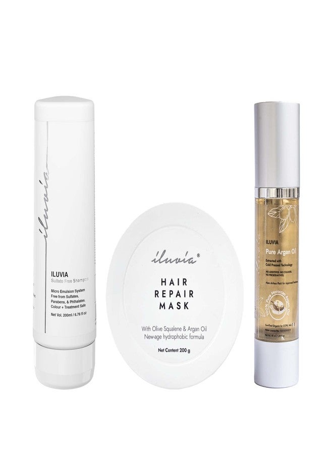 iluvia professional Haircare Combo (Argan Oil 50ml + Sulfate Free Shampoo 200ml), Certified Organic by CC, Italy - No Color, No Additives, No Carrier Oils, No fillers (Frizz Control) - Image 1