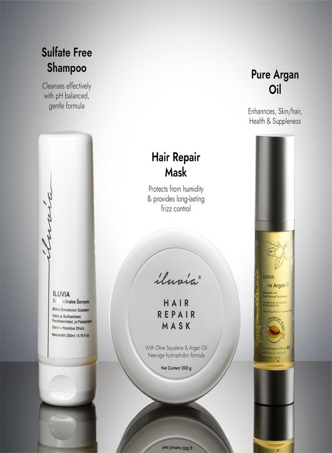 iluvia professional Haircare Combo (Argan Oil 50ml + Sulfate Free Shampoo 200ml), Certified Organic by CC, Italy - No Color, No Additives, No Carrier Oils, No fillers (Frizz Control) - Image 3