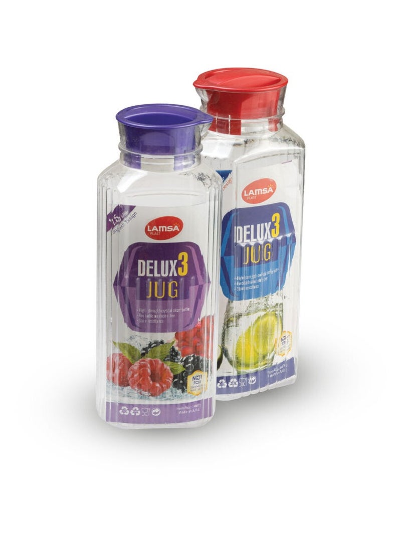 لمسة بلاست زجاجة مياة ديلوكس 3 من لمسه بلاست، قطعتين، 1.5 لتر، الوان متعددة 14075 - Image 1