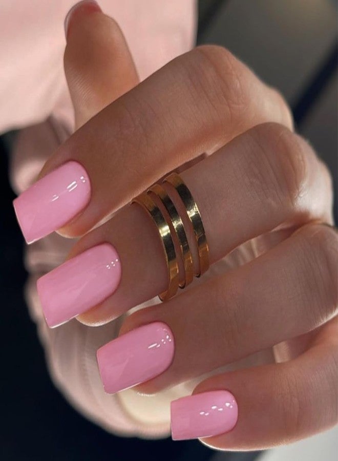 XCREANDO Baby Pink Press On Nails Medium Long Square, Xcreando Medium Coffin Nails Acrylic Nails Press ons Glue on Nails Medium Length, Solid Color Fake Nails for Women, Natural Thick Artificial Nails Stick on - Image 3