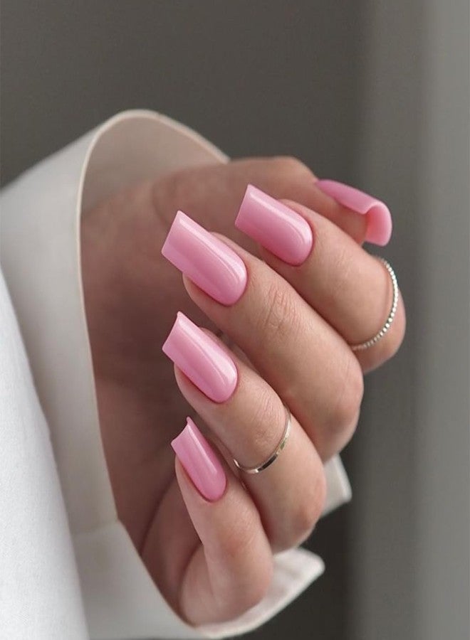 XCREANDO Baby Pink Press On Nails Medium Long Square, Xcreando Medium Coffin Nails Acrylic Nails Press ons Glue on Nails Medium Length, Solid Color Fake Nails for Women, Natural Thick Artificial Nails Stick on - Image 1