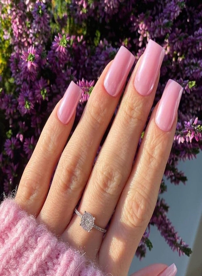 XCREANDO Baby Pink Press On Nails Medium Long Square, Xcreando Medium Coffin Nails Acrylic Nails Press ons Glue on Nails Medium Length, Solid Color Fake Nails for Women, Natural Thick Artificial Nails Stick on - Image 2