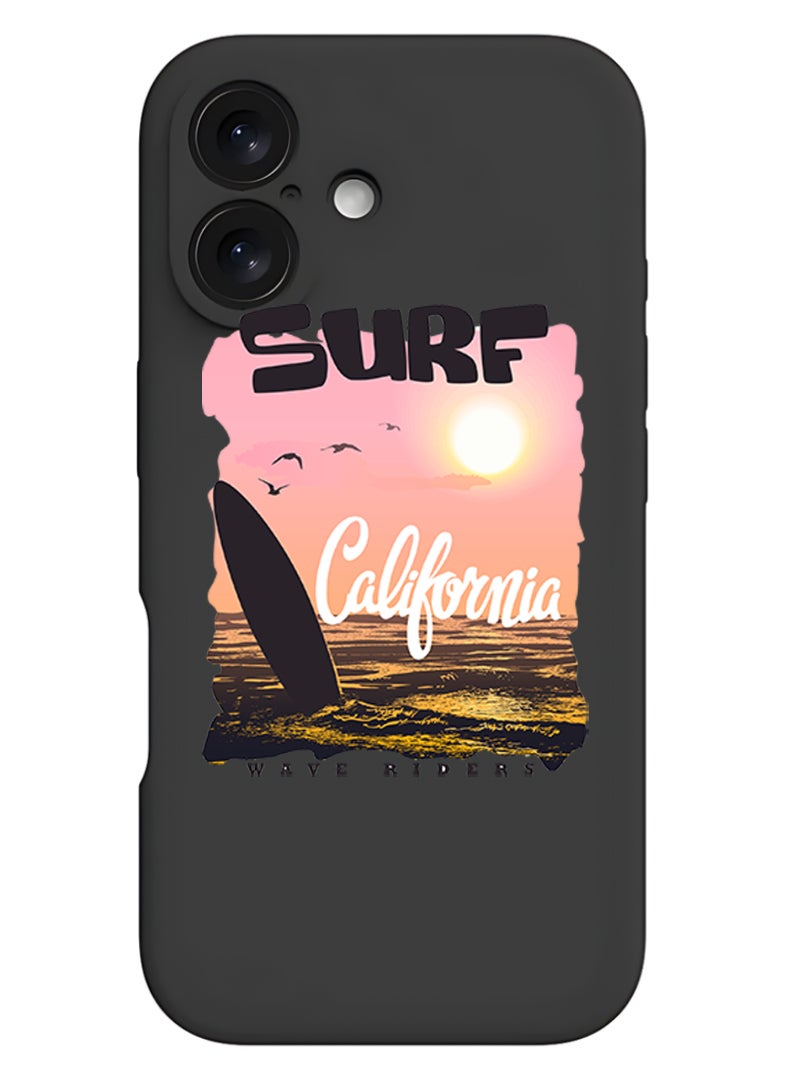 Theodor iPhone 16 Black Protective Slim Fit Case Liquid Silicone Cover with Full Body Protection Anti-Scratch Shockproof Case For iPhone - Surf California - Image 1