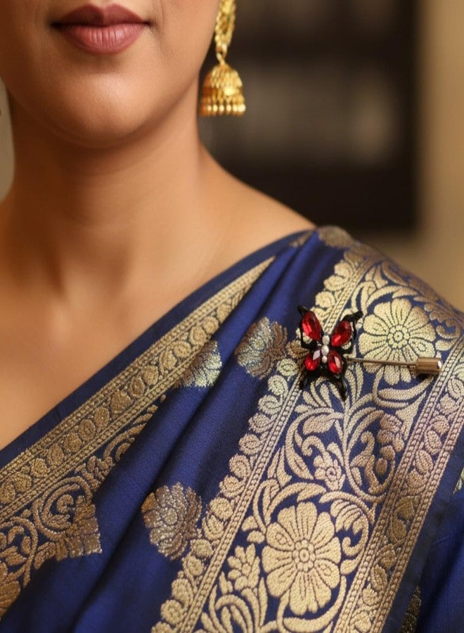 ACCESSHER Women's & Girls Red Butterfly Shape Lapel Pin Stylish Enamel Brooch for Saree Pleats, Pallu & Dupatta Accessory Elegant Wedding Brooch Accessories For Wedding - Image 2