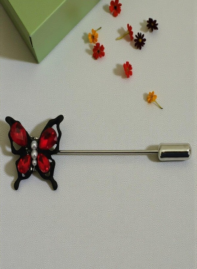 ACCESSHER Women's & Girls Red Butterfly Shape Lapel Pin Stylish Enamel Brooch for Saree Pleats, Pallu & Dupatta Accessory Elegant Wedding Brooch Accessories For Wedding - Image 3
