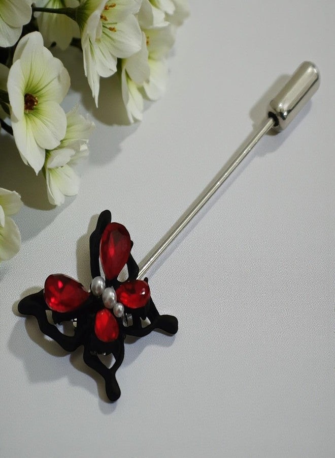 ACCESSHER Women's & Girls Red Butterfly Shape Lapel Pin Stylish Enamel Brooch for Saree Pleats, Pallu & Dupatta Accessory Elegant Wedding Brooch Accessories For Wedding - Image 4