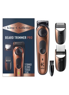 King C.Gillette Beard Trimmer PRO with 40 beard length settings in precise 0.5mm steps, cordless design & 1 trimmer, 1 brush, 2 combs, 1 charger and 1 zip pouch