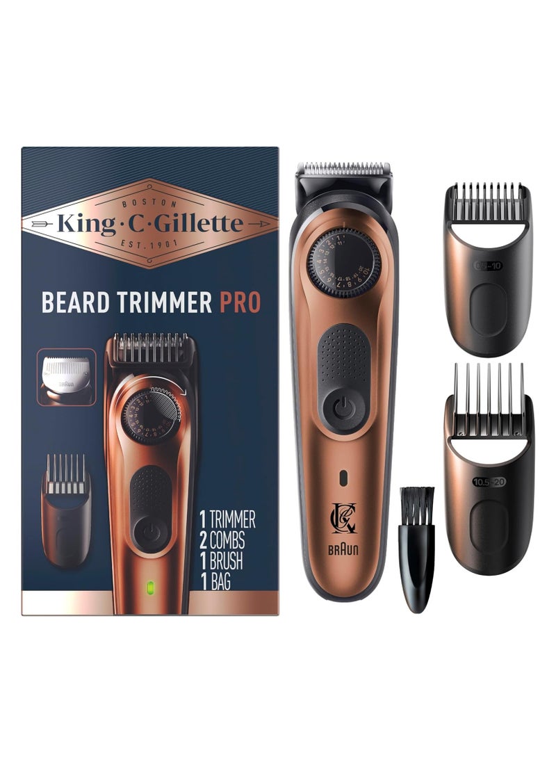 King C. Gillette - King C.Gillette Beard Trimmer PRO with 40 beard length settings in precise 0.5mm steps, cordless design & 1 trimmer, 1 brush, 2 combs, 1 charger and 1 zip pouch - Image 1