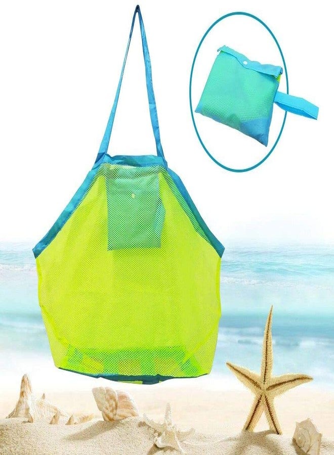 BornFeel Mesh Beach Bag Large Beach Toy Tote Bags Foldable Sand Toy Bag Green/Blue 18 x 12 x 18 Inch - Image 1
