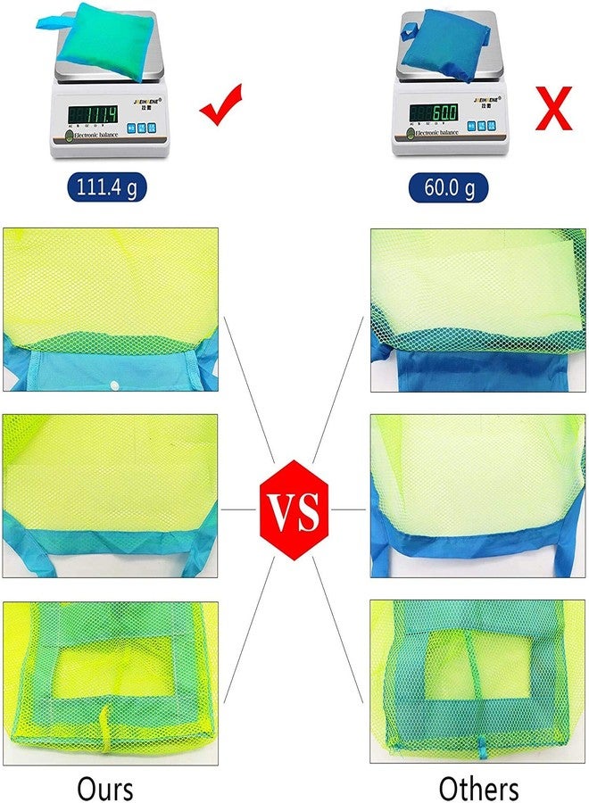 BornFeel Mesh Beach Bag Large Beach Toy Tote Bags Foldable Sand Toy Bag Green/Blue 18 x 12 x 18 Inch - Image 3