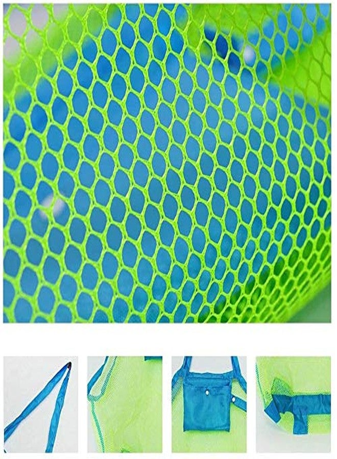 BornFeel Mesh Beach Bag Large Beach Toy Tote Bags Foldable Sand Toy Bag Green/Blue 18 x 12 x 18 Inch - Image 2