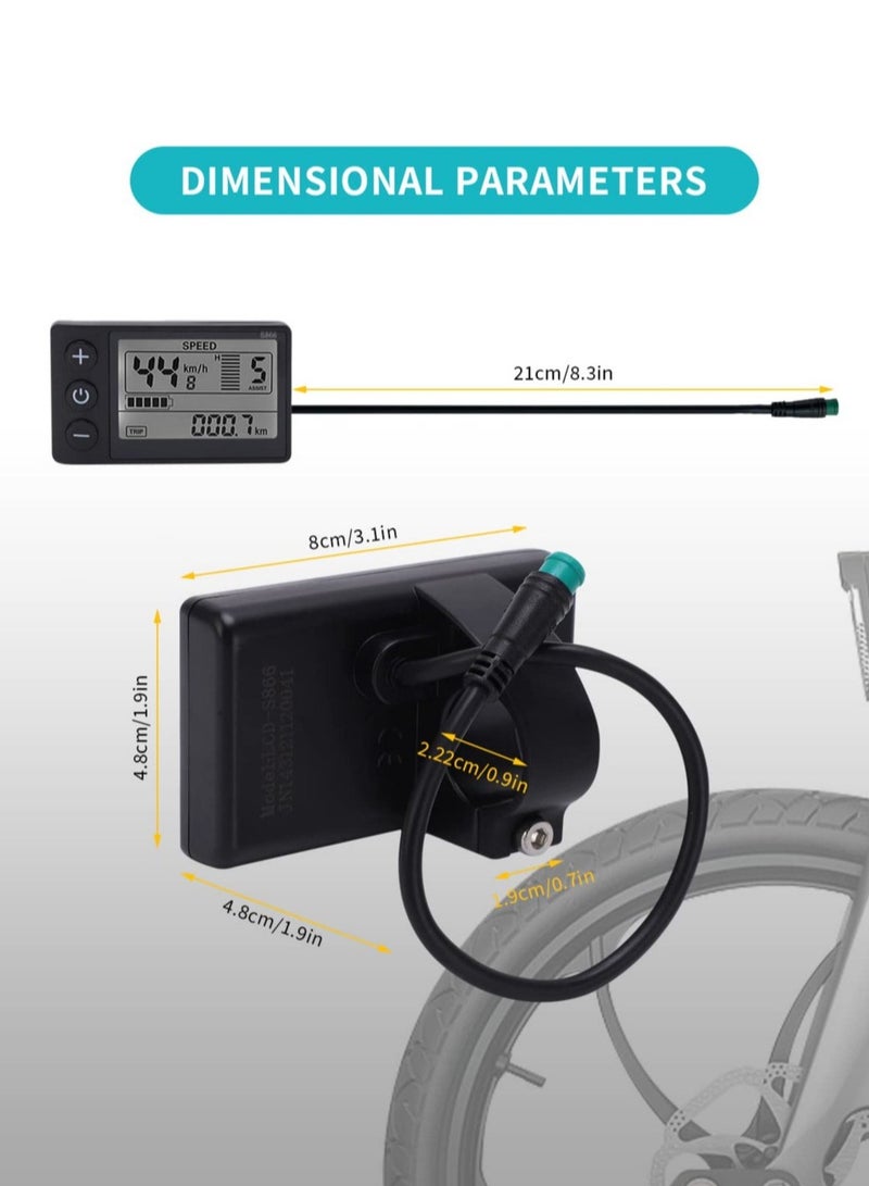 LCD Display Meter, S866 Ebike LCD Display Meter Control Panel LCD Display with Plug for 22.2mm/ 0.9in Handlebars S866 Bicycle Displaay LCD Meter Scooter Control Panel with SM Plug - Image 5