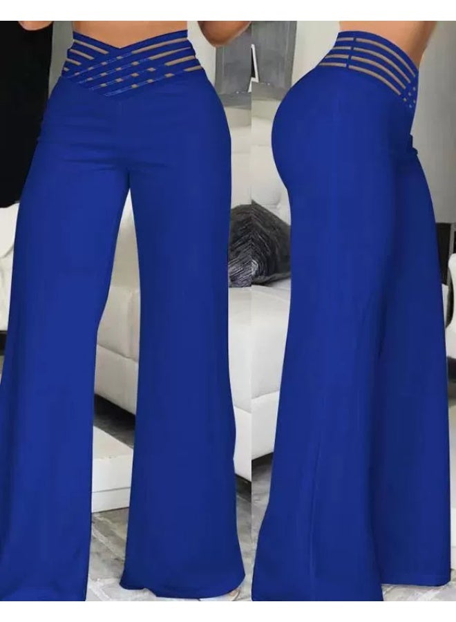 general Women's High Waist Wide Leg Pants, Crisscross Mesh Waistband Flare Trousers, Stretchy Body Shaping Palazzo Pants for Ladies - Image 1