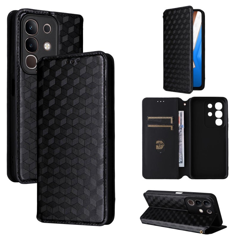 HuHa Case Cover For vivo Y29 4G / T4X 5G Cubic Grid Texture Flip Leather Phone Case(Black) - Image 1