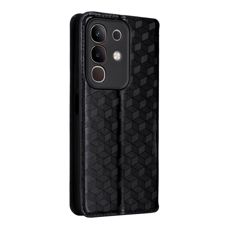 HuHa Case Cover For vivo Y29 4G / T4X 5G Cubic Grid Texture Flip Leather Phone Case(Black) - Image 3