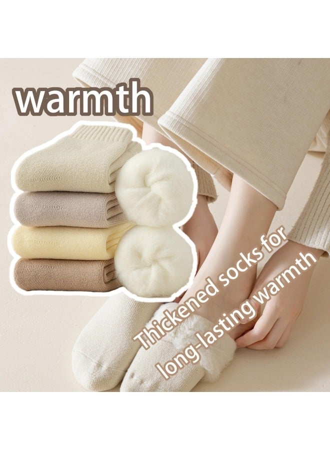 GGEROU 4 Pairs of Cashmere Socks, Women's Winter Fleece Socks, Thickened Warm Tube Autumn and Winter Super Thick Stockings - Image 3