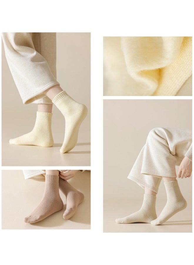 GGEROU 4 Pairs of Cashmere Socks, Women's Winter Fleece Socks, Thickened Warm Tube Autumn and Winter Super Thick Stockings - Image 5