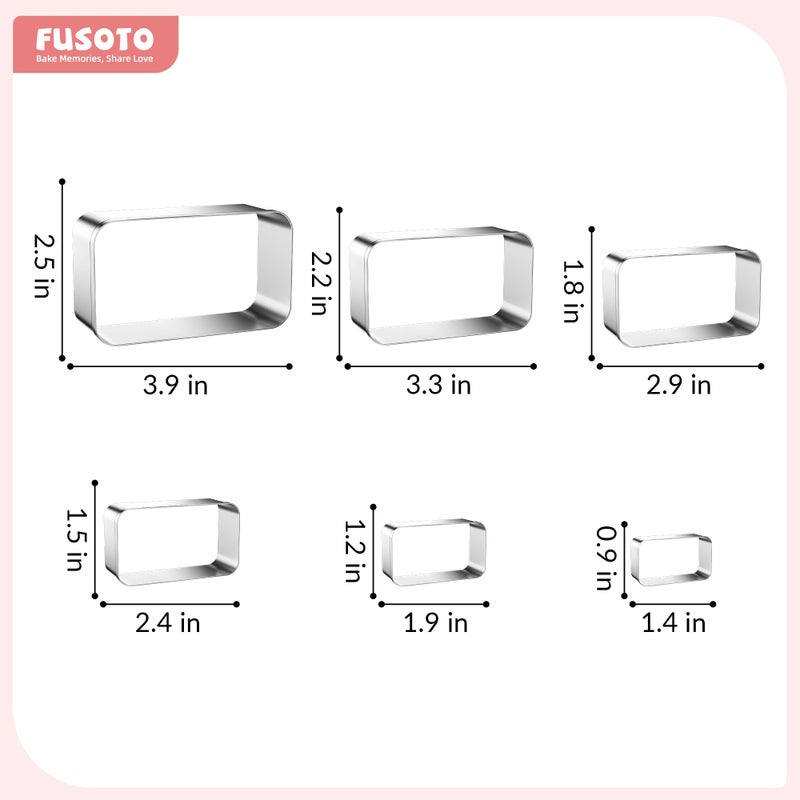 FUSOTO 6PCS Rectangle Cookie Cutters Set, Stainless Steel Kitchen Baking Supplies, for Biscuit, Homemade Cookies, Cake Decorating, Geometric Cookie Cutter, (1.5", 2", 2.5", 3", 3.5", 4"), Rectangle - Image 3