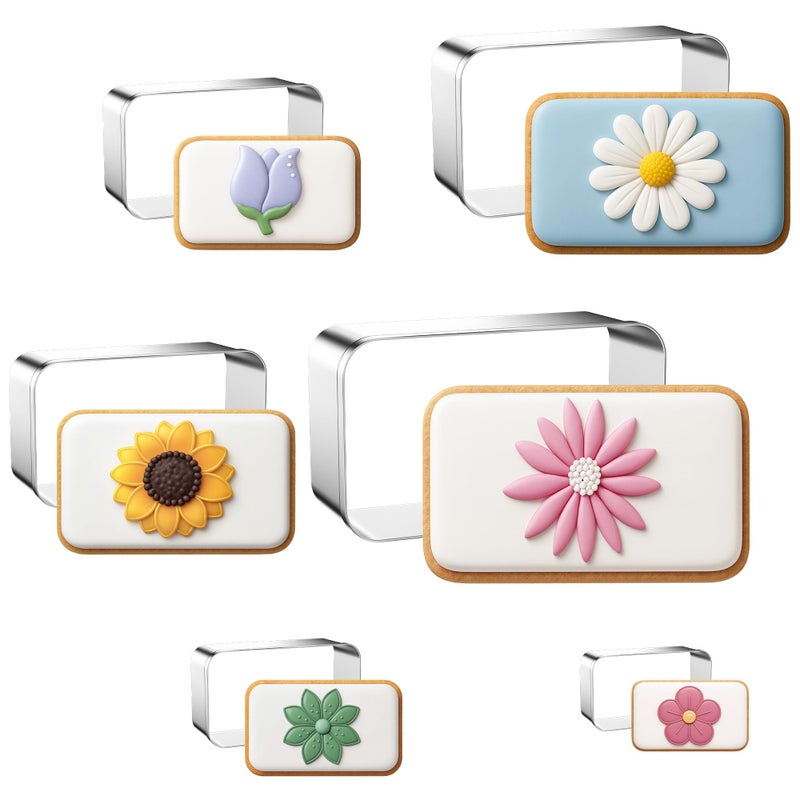 FUSOTO 6PCS Rectangle Cookie Cutters Set, Stainless Steel Kitchen Baking Supplies, for Biscuit, Homemade Cookies, Cake Decorating, Geometric Cookie Cutter, (1.5", 2", 2.5", 3", 3.5", 4"), Rectangle - Image 1