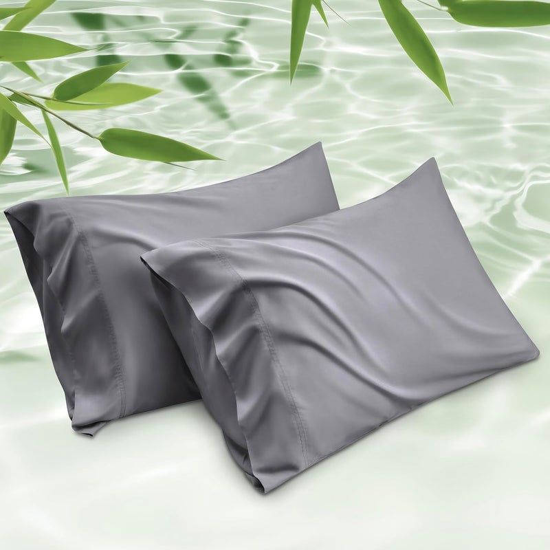 Bedsure Pillow Cases Standard Size, 100% Rayon Derived from Bamboo Cooling Pillowcase Set of 2, Silky Soft & Breathable Pillow Covers with Envelope Closure for Kids, Gifts, Dark Grey, 20x26 Inches - Image 1