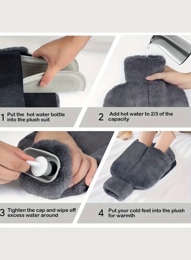 HaHaHai Hot Water Bottle with Plush Cover, Leakproof Pvc Hot Water Bag for Feet & Hands, Reusable Fleece Hot Water Pouch, Heat Therapy for for Pain Relief Hot Cold Therapy Hand Feet Warmer, Menstrual Cramps, Hot Compress 2L - Image 2