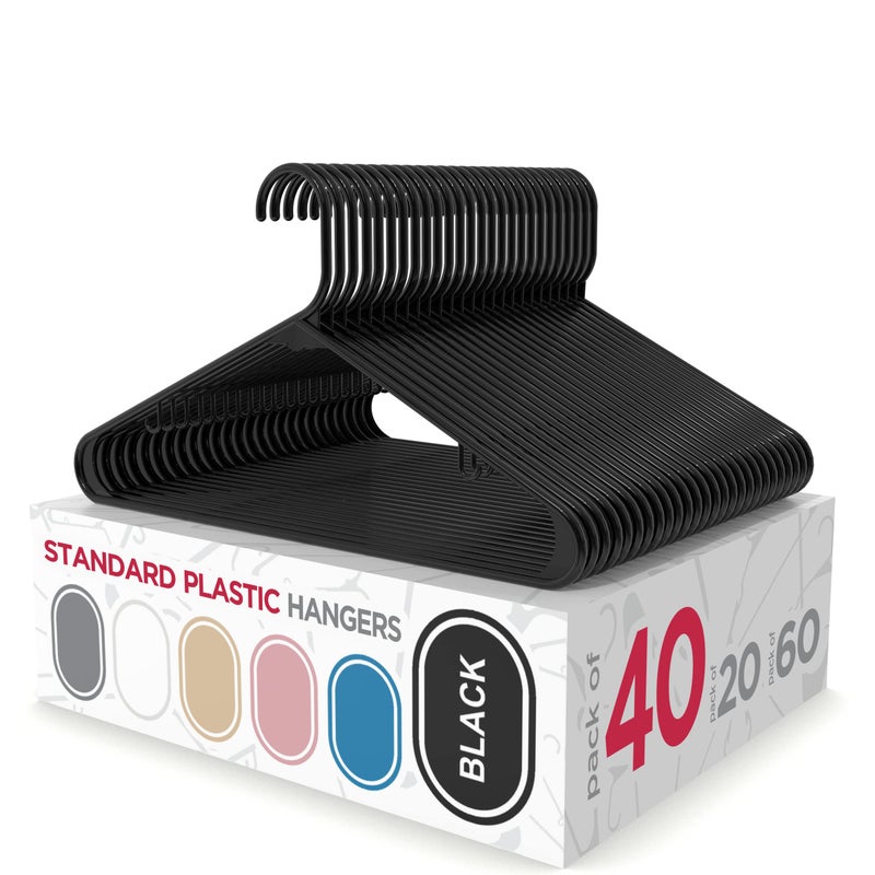 Sharpty Plastic Hangers Clothes Hangers for Clothing, Closet, Coats & Shirts - Durable & Space Saving - for Everyday Standard Use, Room Essentials & Basics - 40 Pack - Black - Image 1