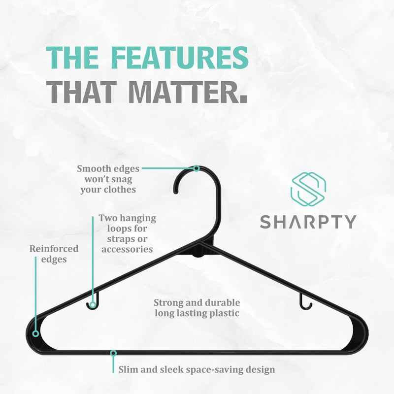 Sharpty Plastic Hangers Clothes Hangers for Clothing, Closet, Coats & Shirts - Durable & Space Saving - for Everyday Standard Use, Room Essentials & Basics - 40 Pack - Black - Image 2