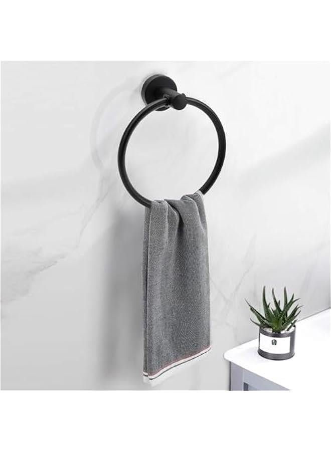 2 Pack Towel Ring for Bathroom, Stainless Steel Towel Holder Bathroom Hand Towel Hanger Wall Mounted Round Towel Racks for Bathroom, Kitchen Organization, Matte Black - Image 3