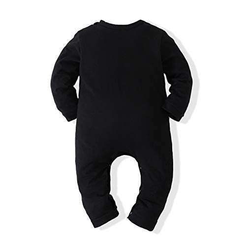 Kimocat Baby Boy Romper Tuxedo Jumpsuit Gentleman One-Piece Button-Down Bowtie Wedding Suit Bodysuit (Black&Black Bowtie, 6-12 months/80) - Image 2