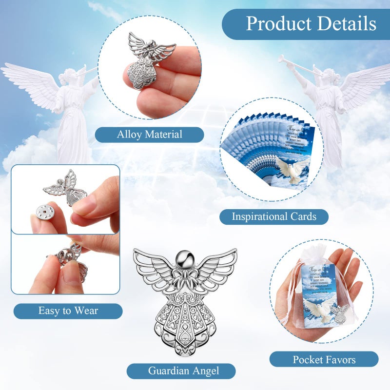 Geosar 25 Set Memorial Angel Sign Pins Funeral Pocket Token Guardian Pocket Angel Pins Lucky Peace Dove Sign Poem Cards with Organza Bags Charms Presents Religious(English) - Image 3