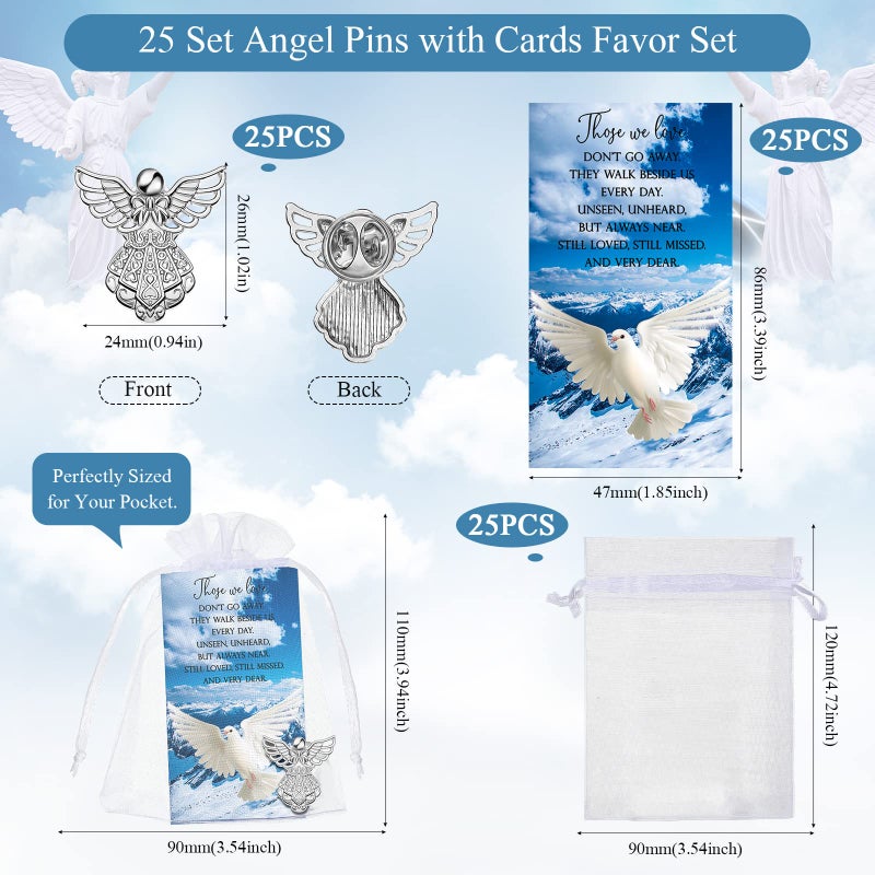 Geosar 25 Set Memorial Angel Sign Pins Funeral Pocket Token Guardian Pocket Angel Pins Lucky Peace Dove Sign Poem Cards with Organza Bags Charms Presents Religious(English) - Image 2