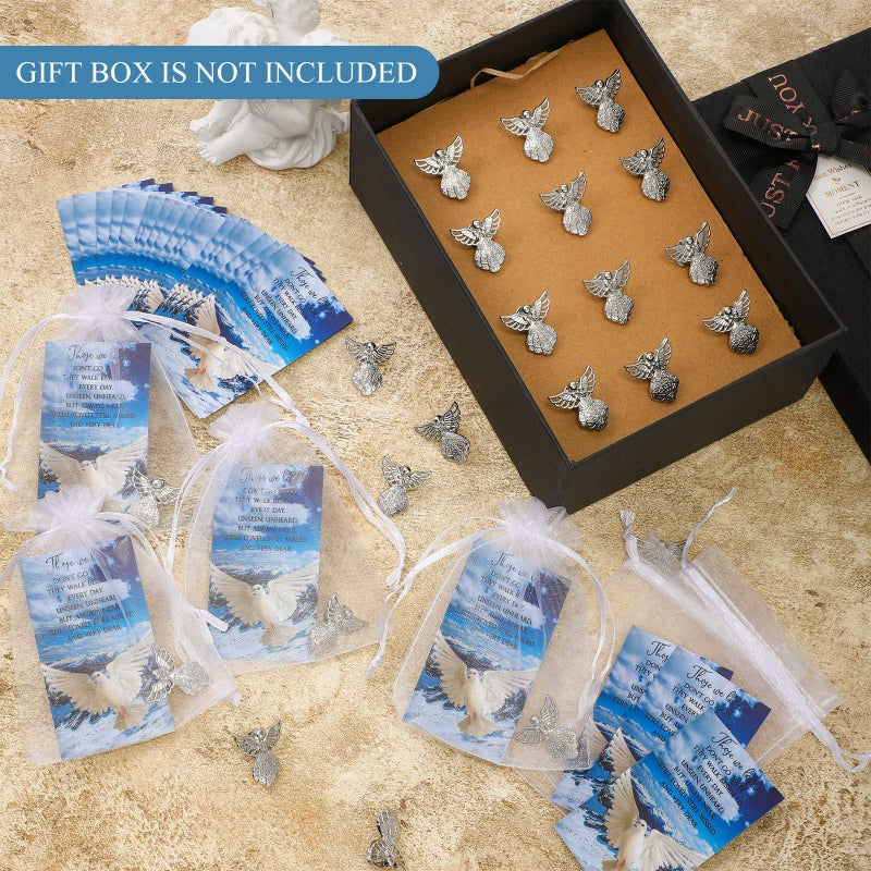 Geosar 25 Set Memorial Angel Sign Pins Funeral Pocket Token Guardian Pocket Angel Pins Lucky Peace Dove Sign Poem Cards with Organza Bags Charms Presents Religious(English) - Image 5