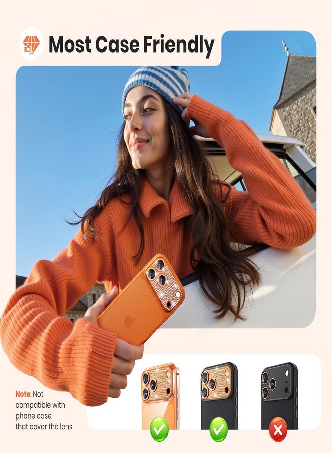 WSKEN for iPhone 17 Pro Max Camera Lens Protector Diamond Bling - [Not Easy to Fall][Strong Adsorption] Glitter Metal Aluminum Alloy Rear Camera Screen Cover Accessories, Cosmic Orange - Image 5