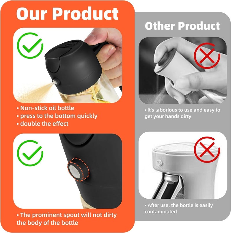 SQINELLI Oil Sprayer for Cooking, 500ml Glass Olive Oil Sprayer Mister, 2 in 1 Oil Spray Bottle, Oil Dispenser Kitchen Accessories for Air Fryer, Salad Making, Baking (Oil Sprayer) - Image 5