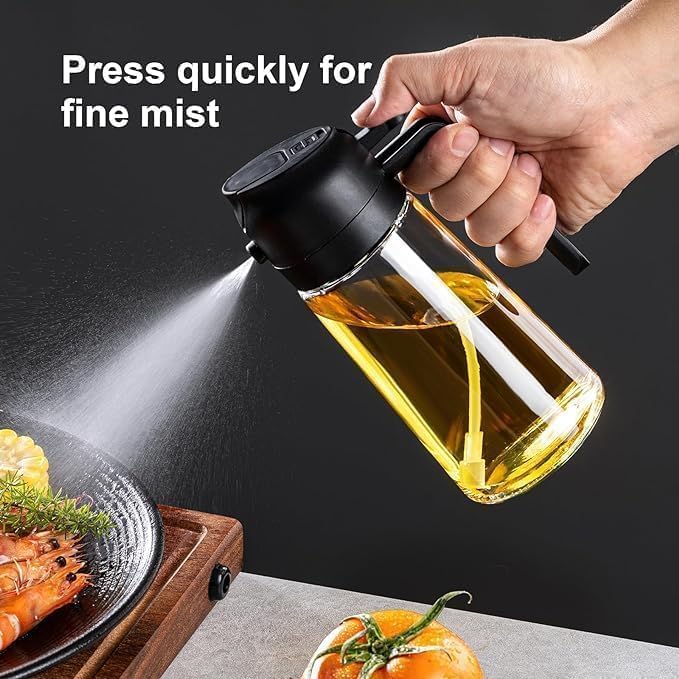 SQINELLI Oil Sprayer for Cooking, 500ml Glass Olive Oil Sprayer Mister, 2 in 1 Oil Spray Bottle, Oil Dispenser Kitchen Accessories for Air Fryer, Salad Making, Baking (Oil Sprayer) - Image 2