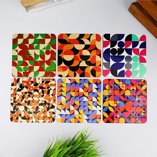 Zepdos Wooden Geometric Print Chai Coasters with Wooden Stand | Funny Chai Quotes Round Drink Coasters | Heat Resistant Tea & Coffee Coasters for Table, Office & Home Decor (Set of 6) - Image 4